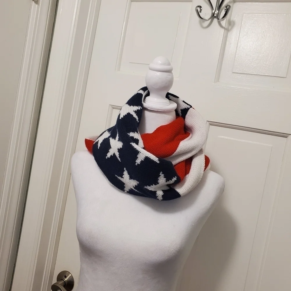 Angela & William Red, White & Blue Infinity Scarf, Unisex, Festive, 🇺🇸